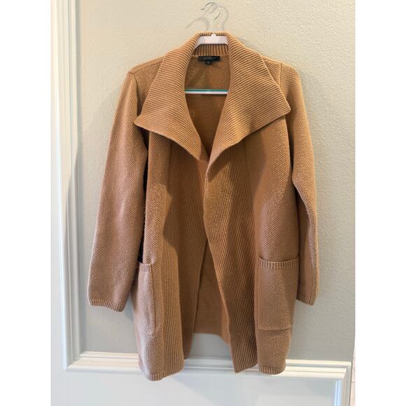 Ann Taylor Open Front Camel/Tan Shawl Collar Cardigan Sz M Pockets Sweater - Picture 1 of 6